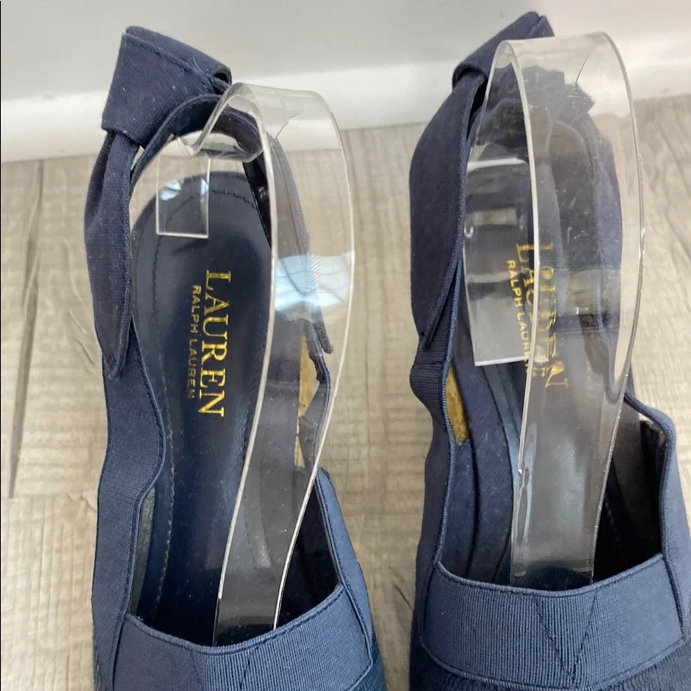 Lauren Ralph Lauren Blue and Tan Espadrille 3” Heel NWOB